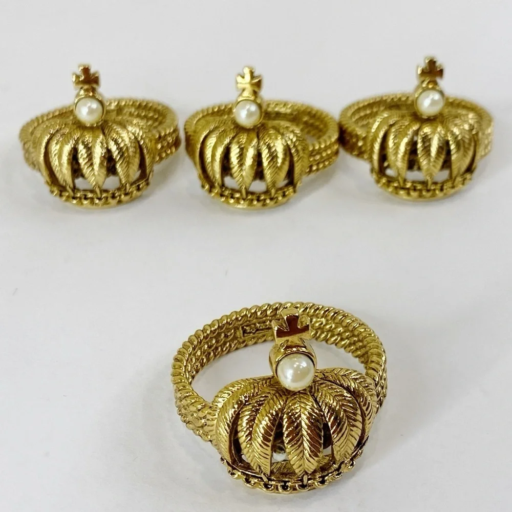 RJ Graziano Gold Crown Pearl Embellished Napkin Rings Set Of 4